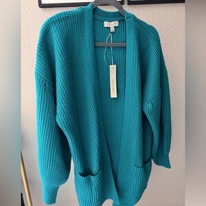She + Sky Women's Teal Cardigan Sweater